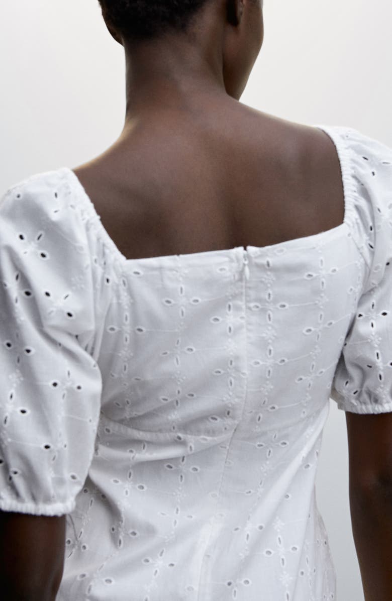 MANGO Broderie Anglaise Puff Sleeve Cotton Dress, Alternate, color,