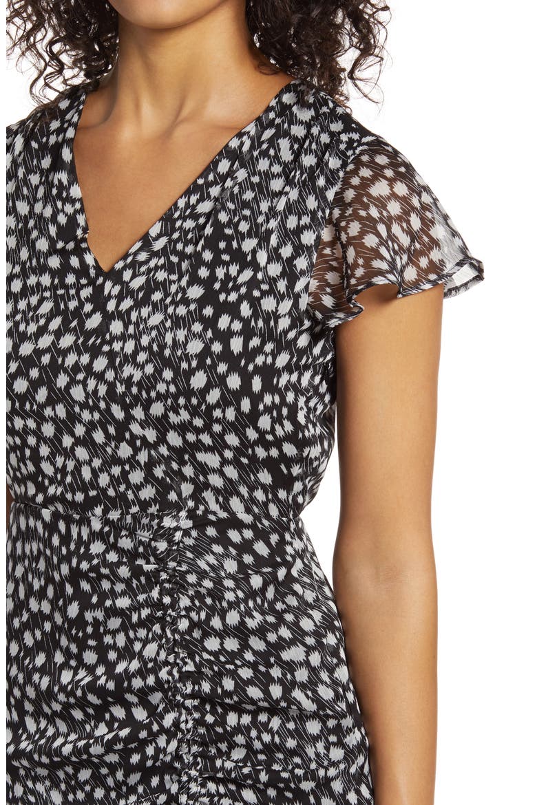 Printed Ruched Midi Dress, Alternate, color, BLACK/ WHITE