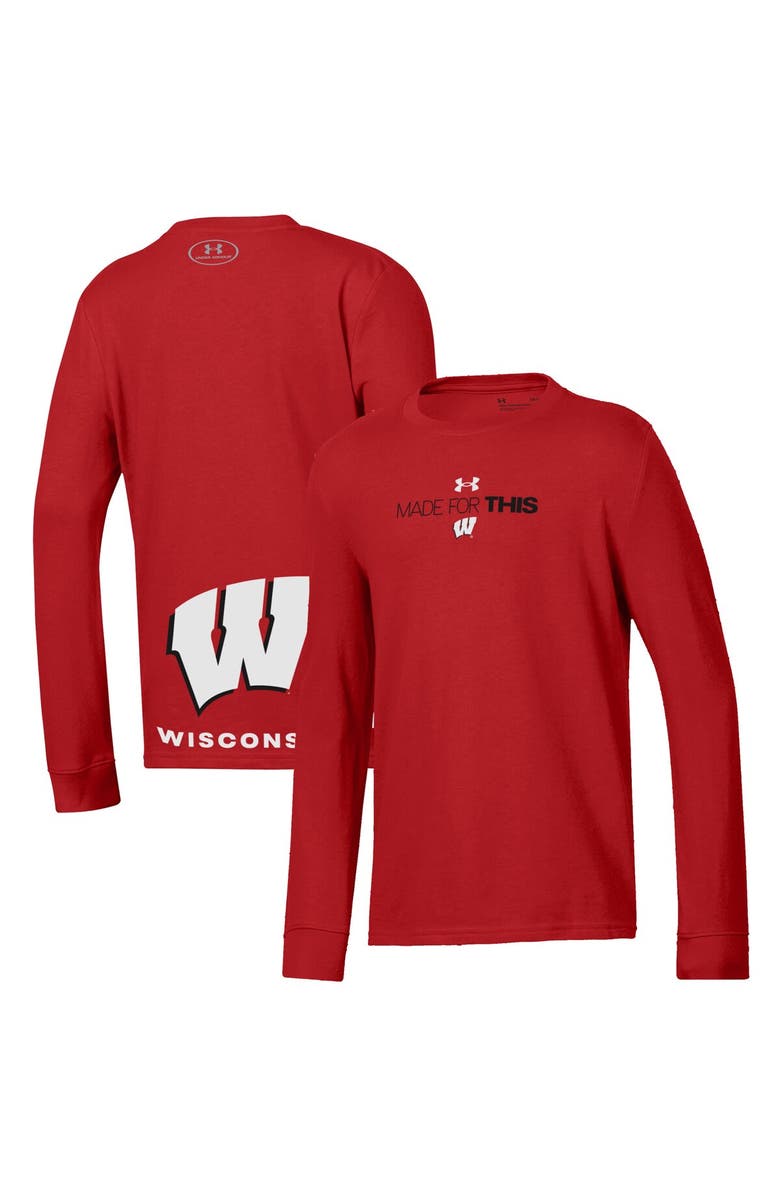 Under Armour Youth Under Armour  Red Wisconsin Badgers 2024 On-Court Bench Unity Performance Long Sleeve T-Shirt, Main, color, 