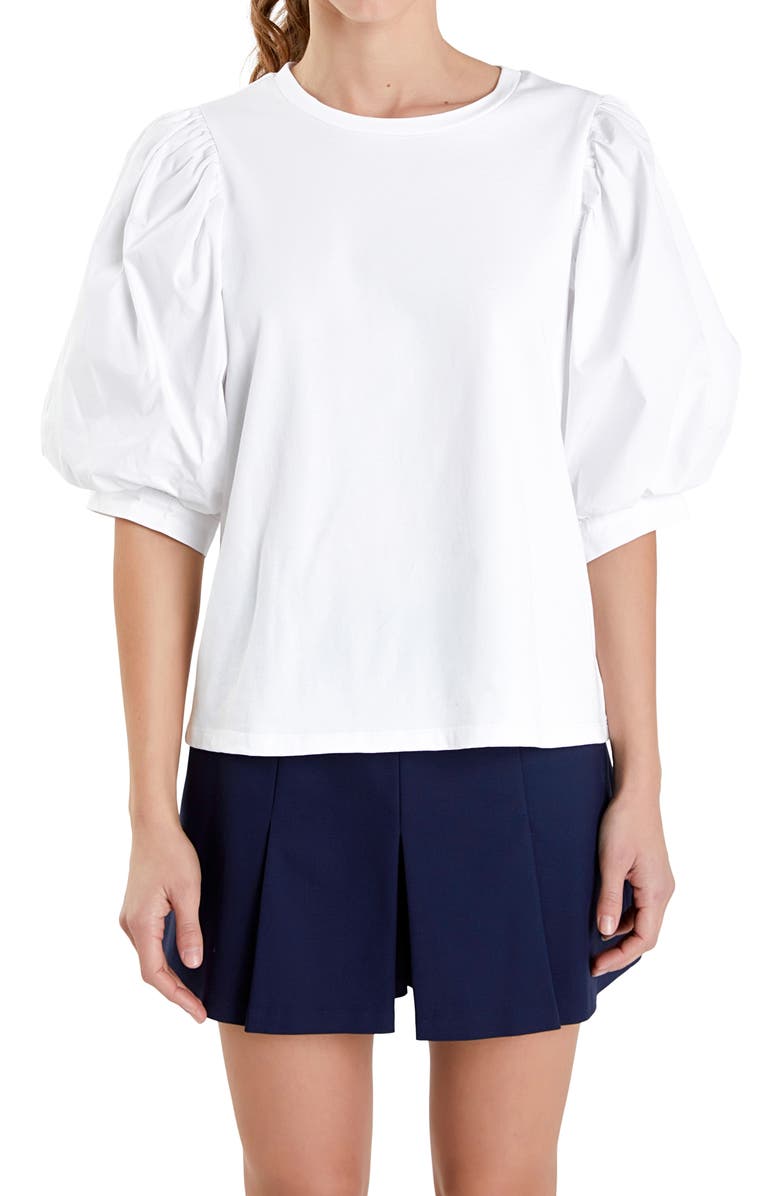 English Factory Mix Media Cotton Top, Alternate, color, White