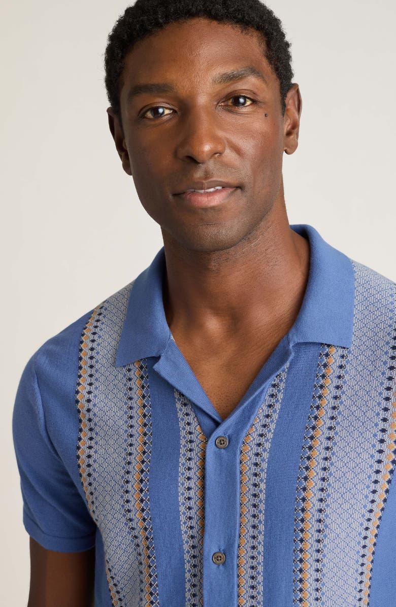 Bonobos Hudson Cabana Stripe Short Sleeve Cotton Button-Up Sweater, Alternate, color, Steel Blue + Brown Diamonds