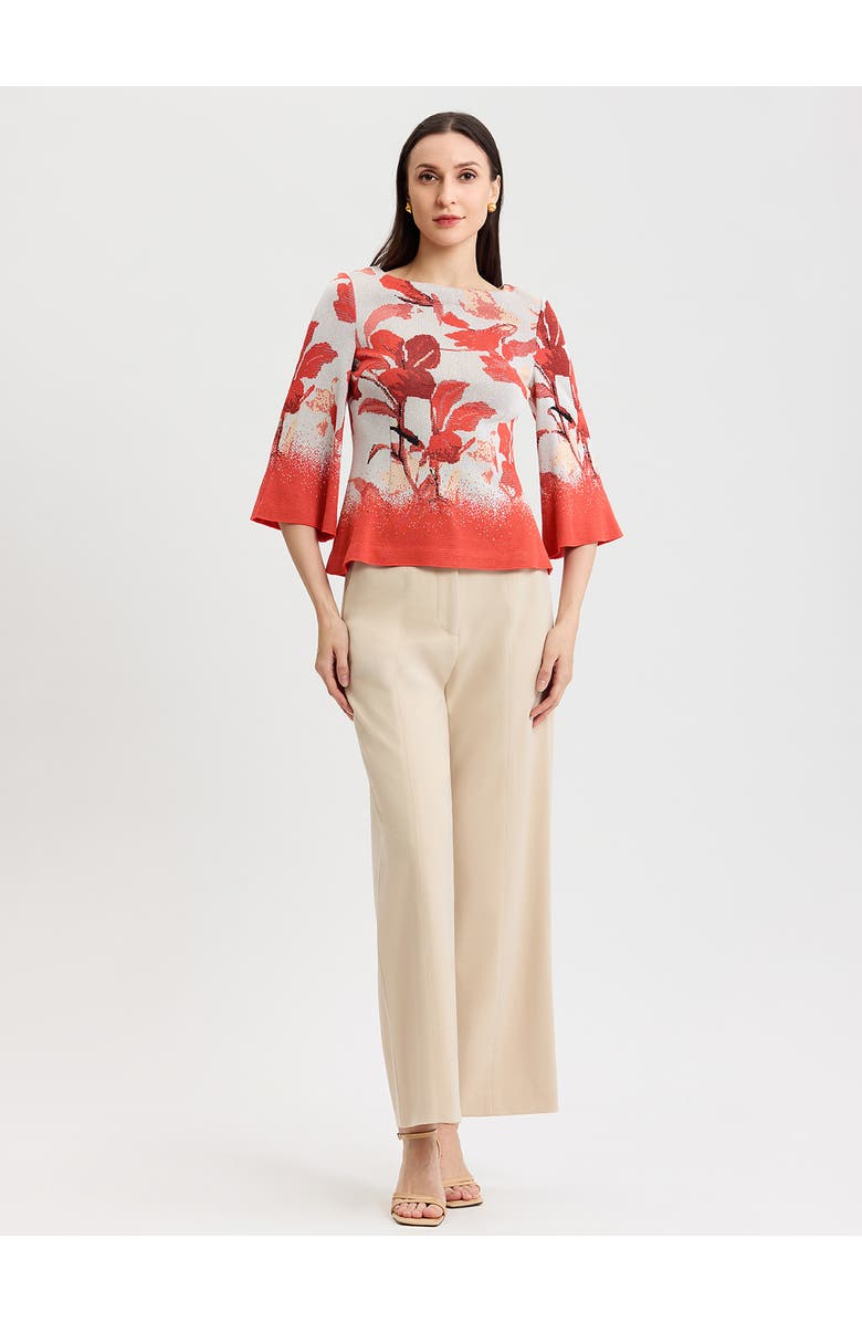 Misook Floral Jacquard Bell Sleeve Soft Knit Top, Alternate, color, Cherry/Peach/Ivory/Black