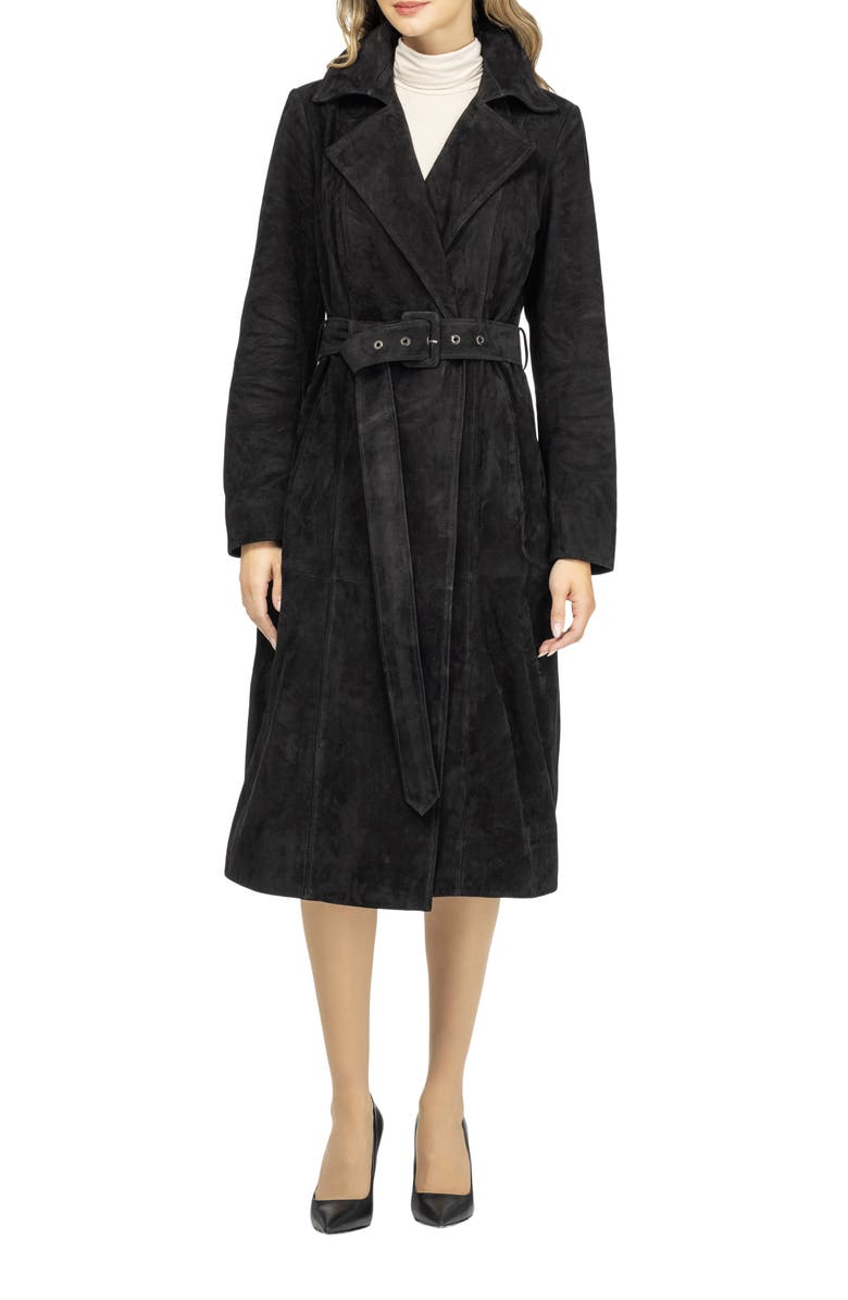 GORSKI Metis Suede Belted Trench Long Coat, Main, color, Black