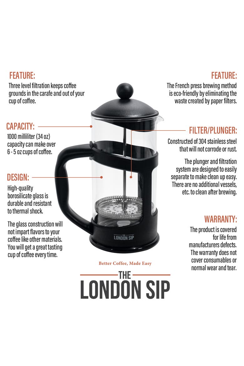 Deluxe French Press Immersion Brewer, 1000ml, Alternate, color, Black