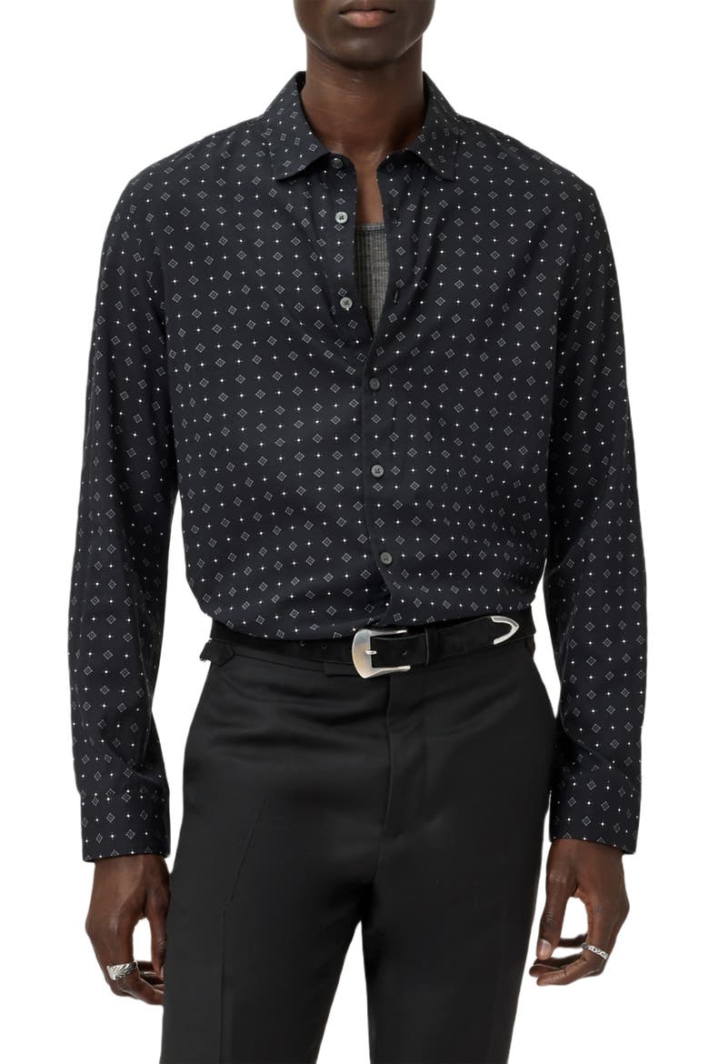Luca Geometric Button-Up Shirt, Main, color, BLACK