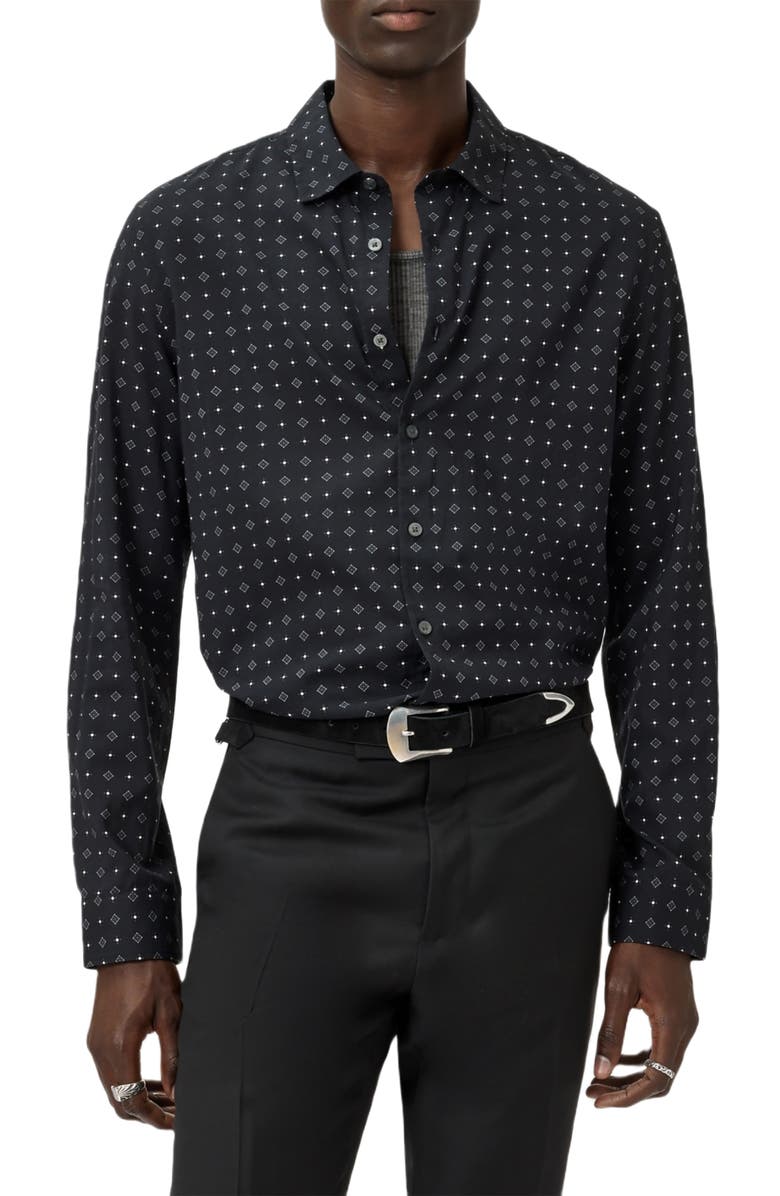 John Varvatos Luca Geometric Button-Up Shirt, Main, color, Black