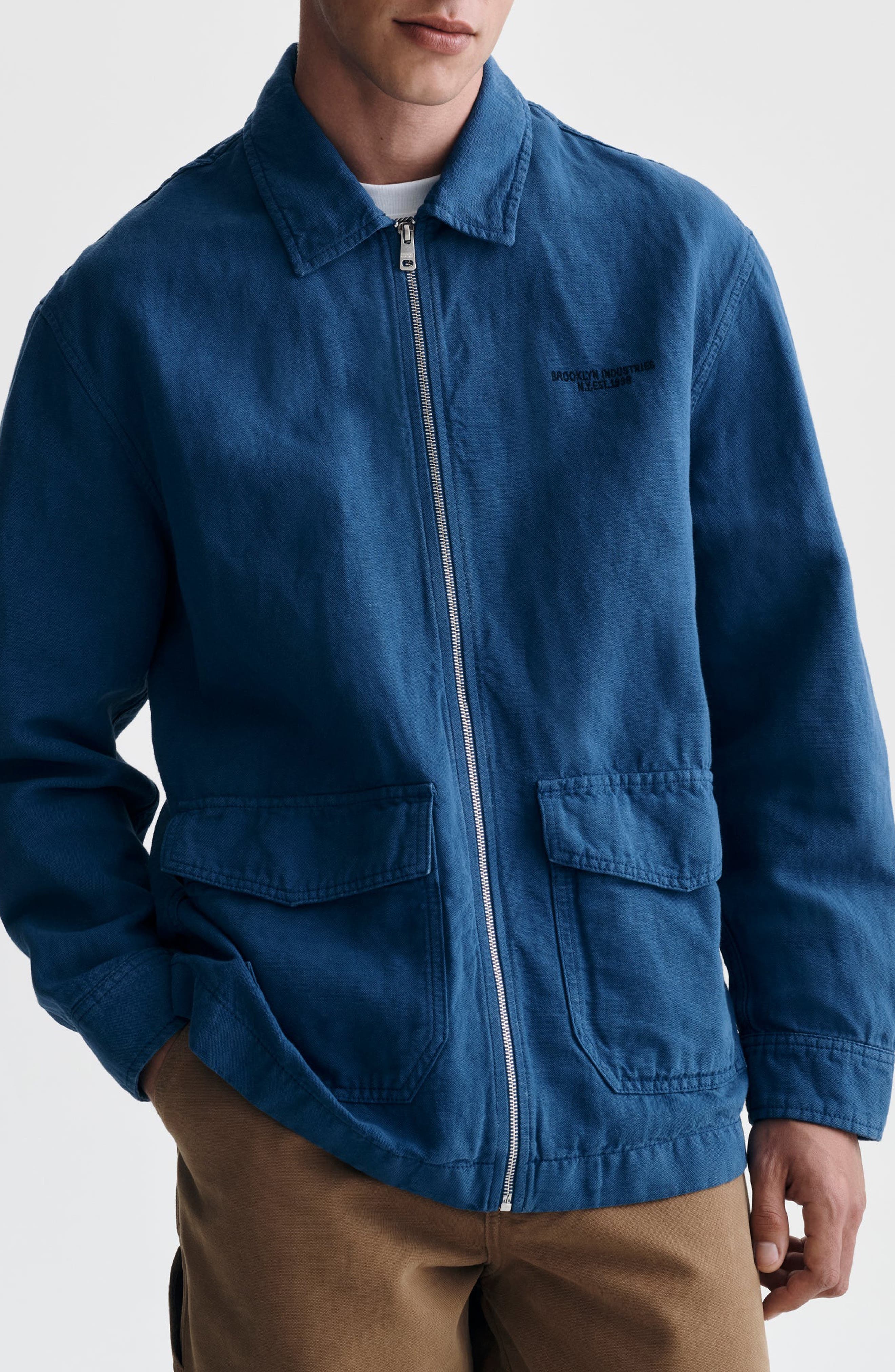 Garment Dyed Cotton & Linen Zip Overshirt