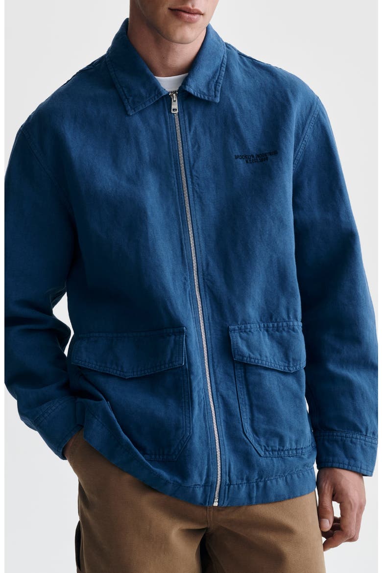 Garment Dyed Cotton & Linen Zip Overshirt, Main, color, NAVY PEONY