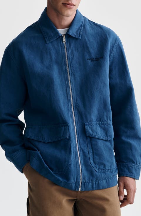 Garment Dyed Cotton & Linen Zip Overshirt