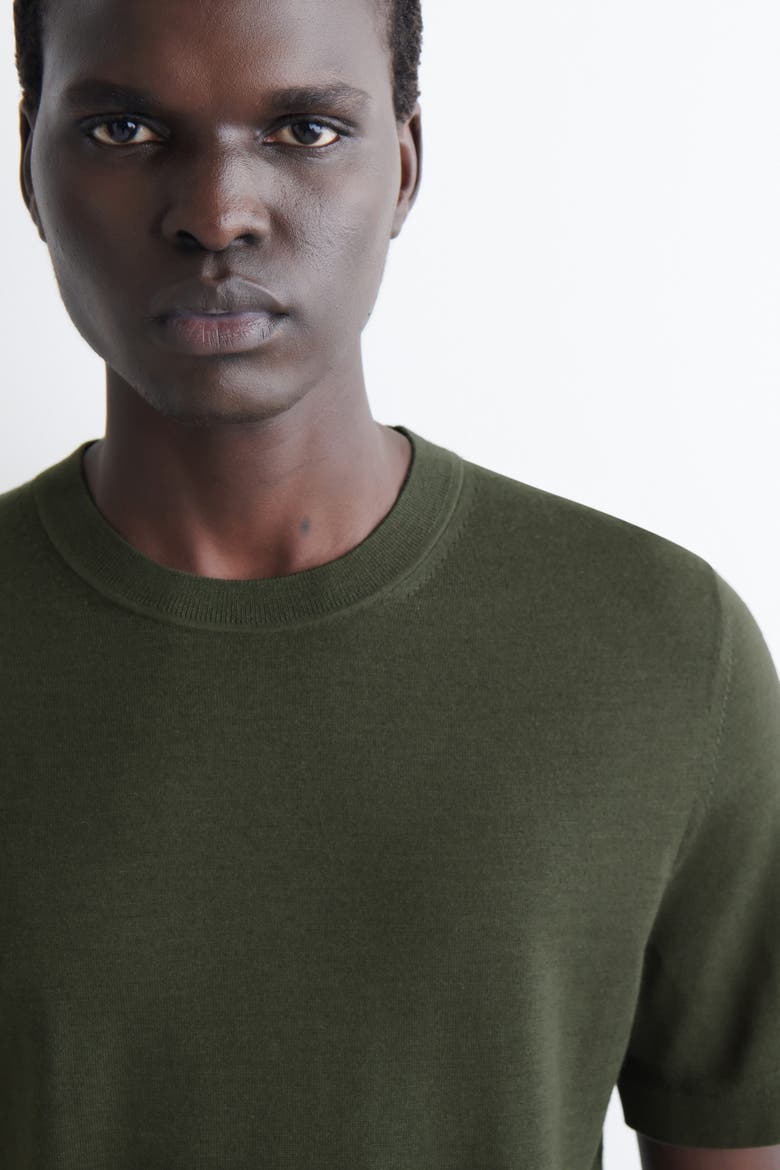 Merino Wool Knitted T-Shirt, Alternate, color, DARK KHAKI