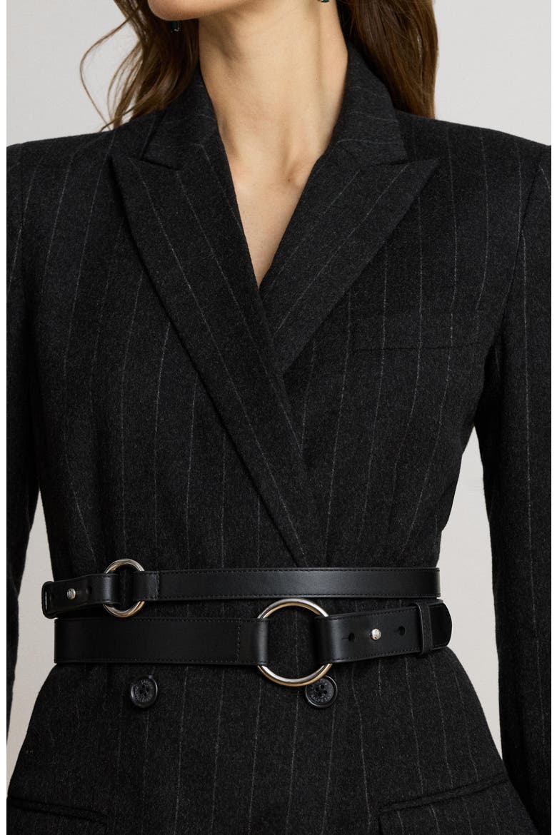 Pinstripe Double Breasted Wool Blend Dress, Alternate, color, GREY/ CREAM