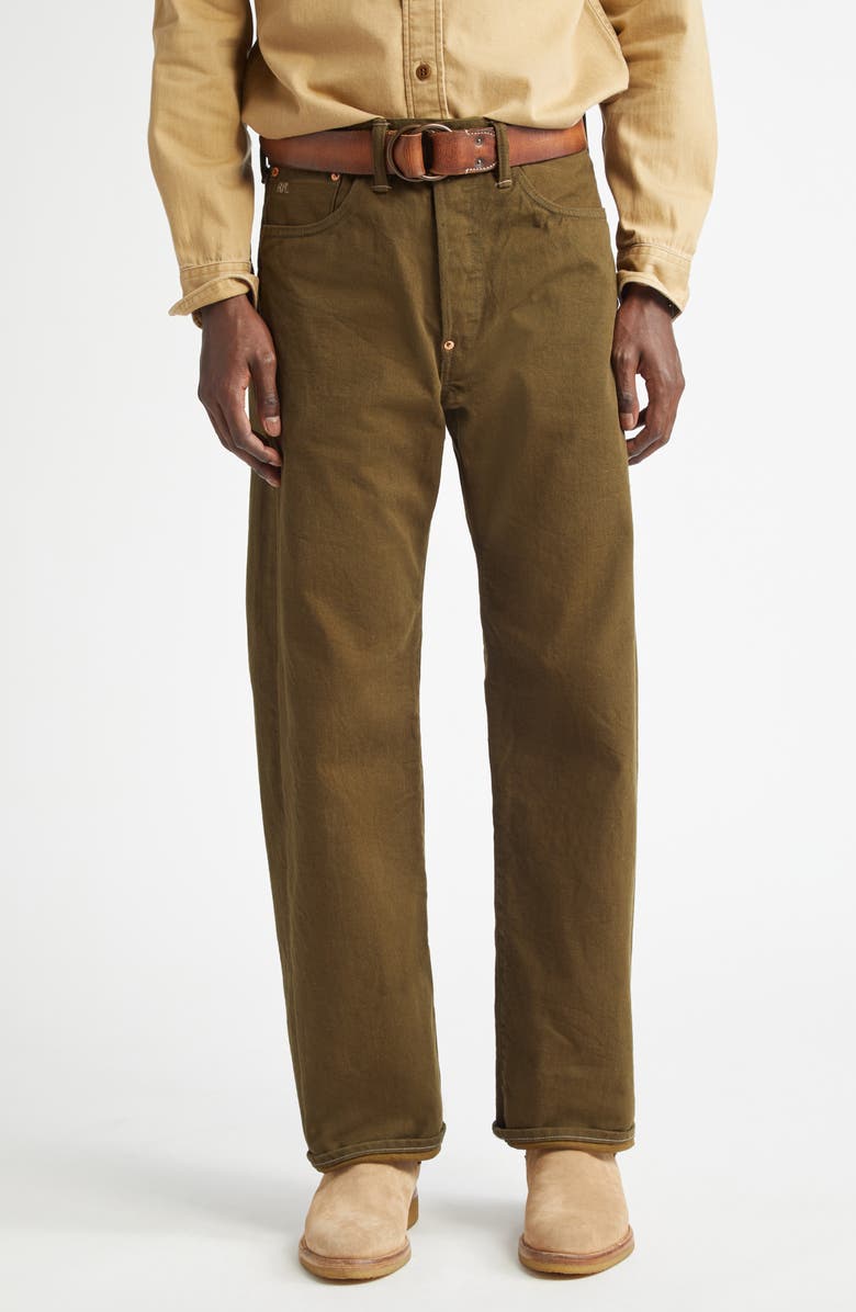 Double RL Selvedge Cotton Jeans, Main, color, Olive Rinse