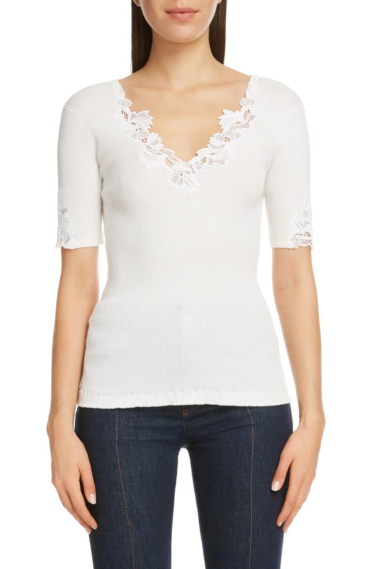 Chloé Lace Trim Rib Knit Top (Women) | Nordstrom