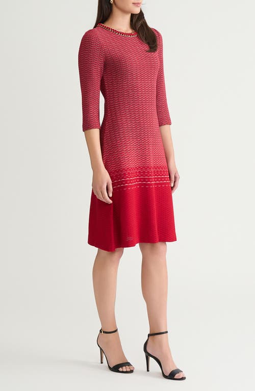 Ming Wang Chain Trim Ombrè Dress In Red