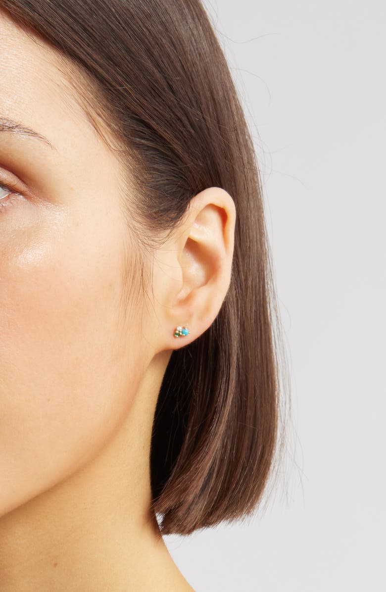 Zoë Chicco 14K Gold Mixed Stone & Diamond Cluster Stud Earrings, Alternate, color, Yellow Gold