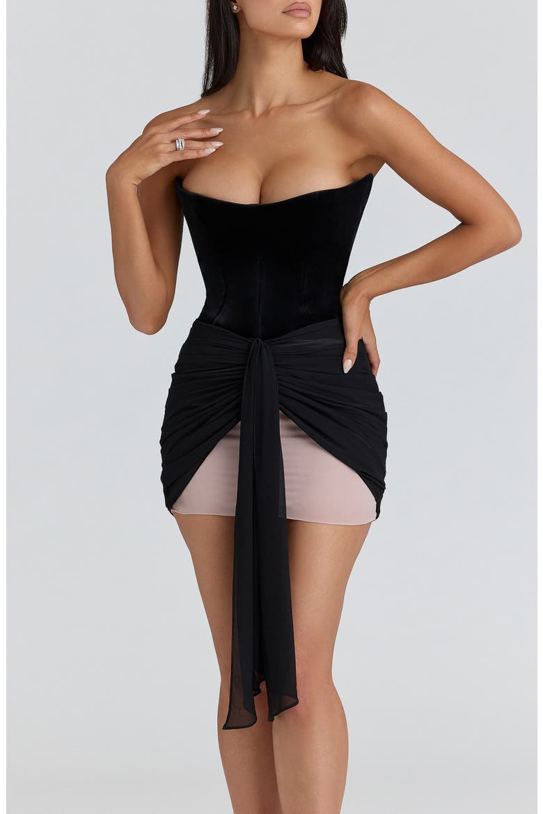 Clara Velvet & Chiffon Cocktail Minidress, Alternate, color, BLACK VELVET