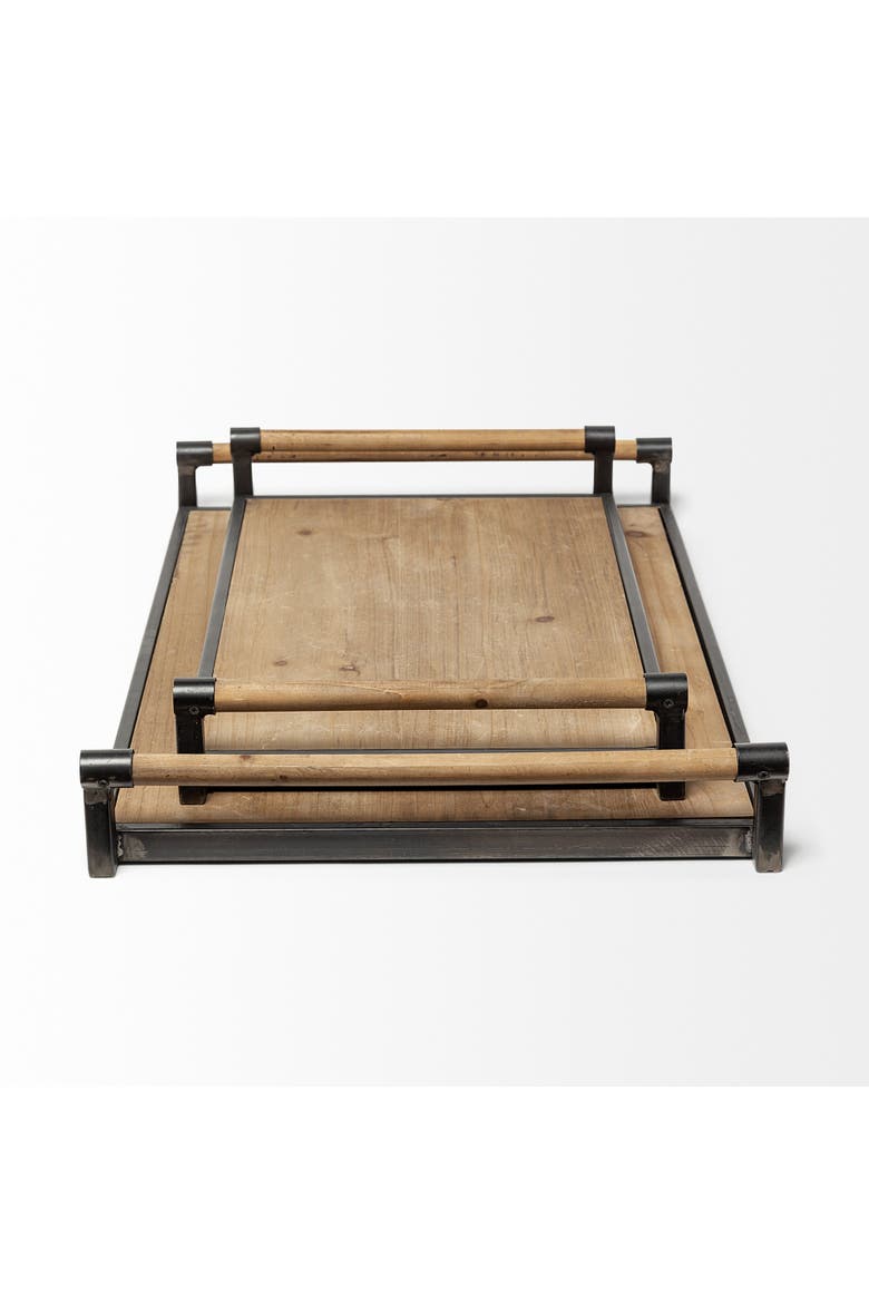 Benson Set of 2 Metal Trays, Alternate, color, Brown