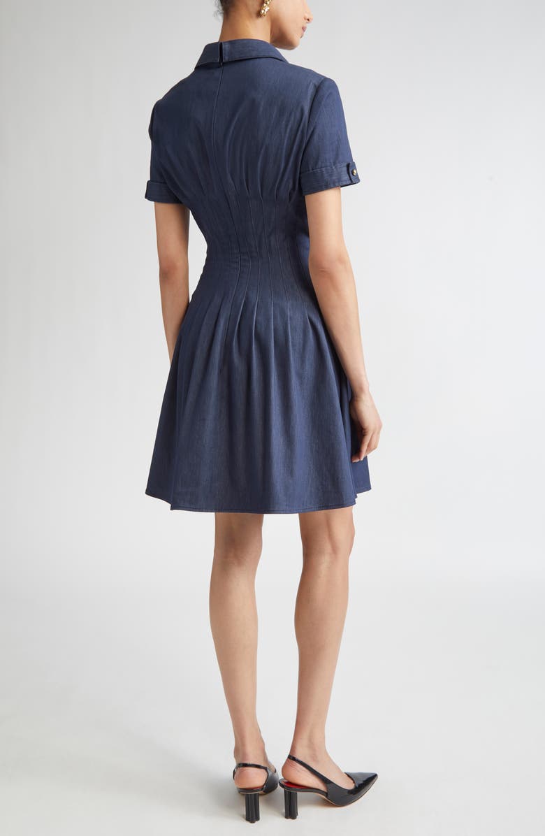 Carolina Herrera Pintuck Waist Stretch Denim Shirtdress, Alternate, color, Dark Navy