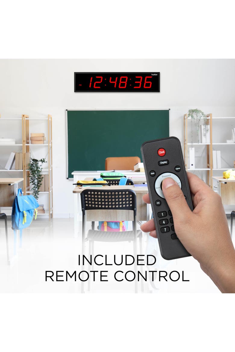 Large Digital Clock, 48 Led Wall Clock with Stopwatch, Alarms, Timer, Temp & Remo, Alternate, color, Red