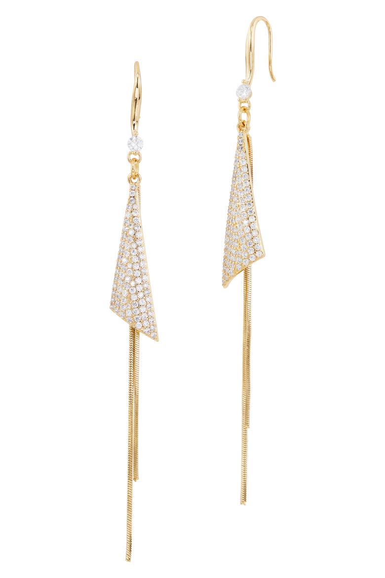 Pavé Cubic Zirconia Tassel Drop Earrings, Main, color, YELLOW GOLD
