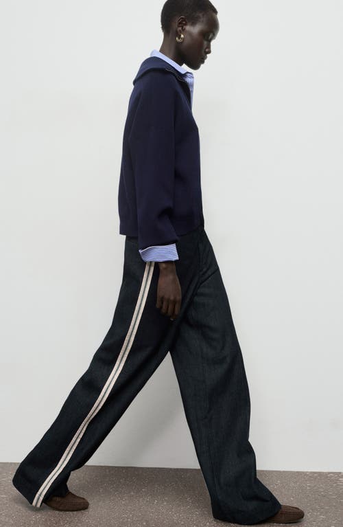 Mango Side Stripe Wide Leg Jeans In Black