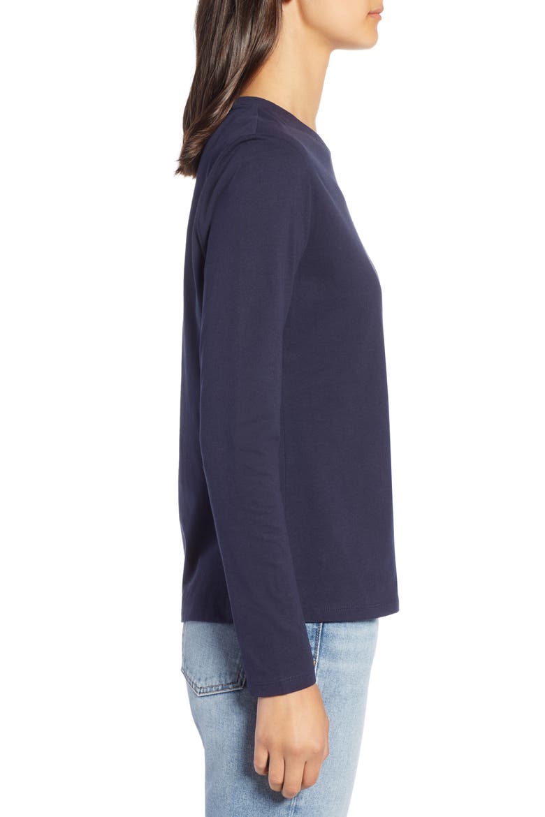 Rib Crewneck Stretch Cotton Top, Alternate, color, NAVY NIGHT
