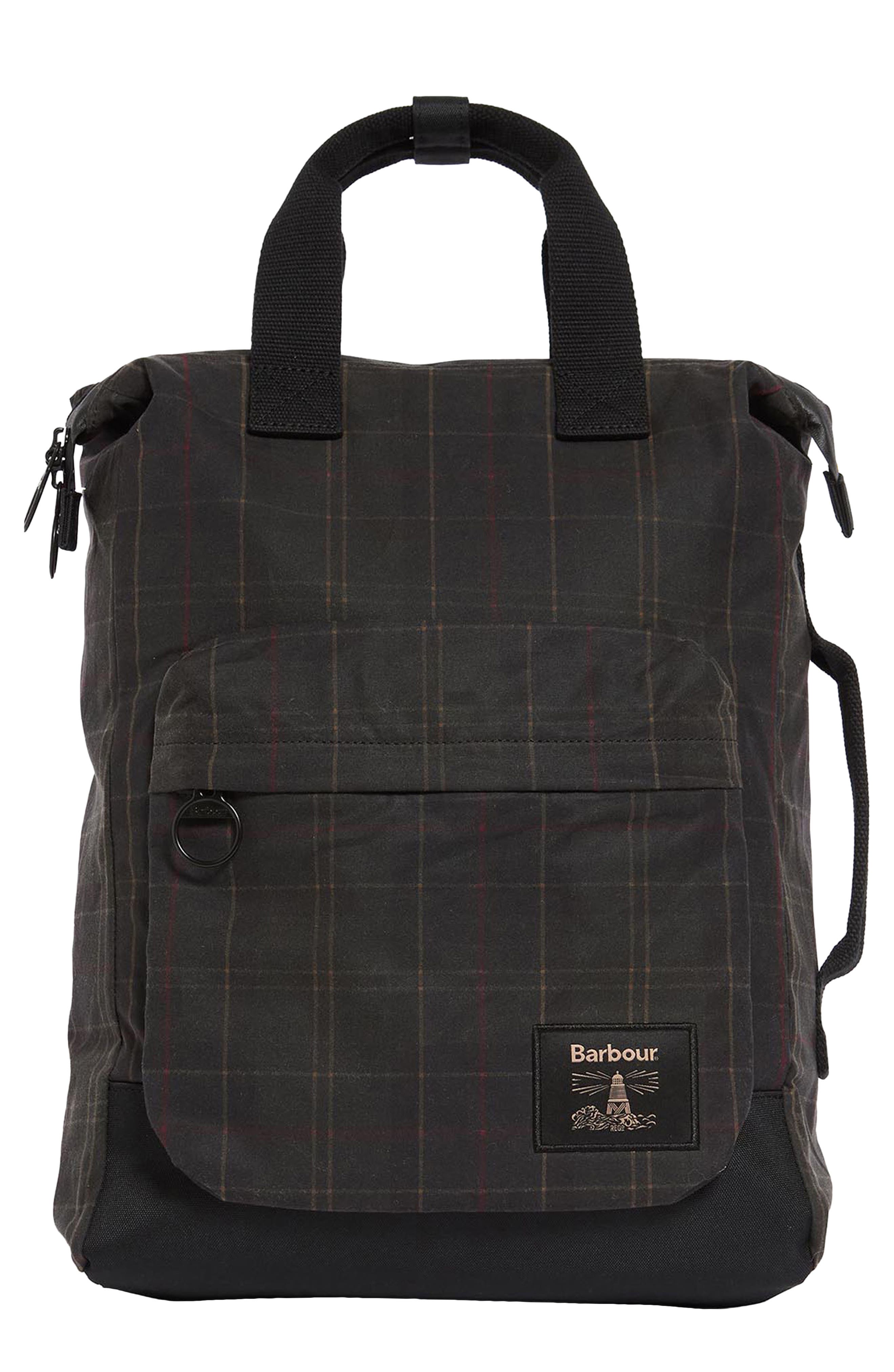 Field Tartan Waxed Backpack, Main, color, DARK CLASSIC TARTAN