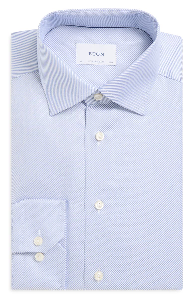 Eton Contemporary Fit Blue Diagonal Weave Cotton Dobby Dress Shirt, Alternate, color, Medium Blue