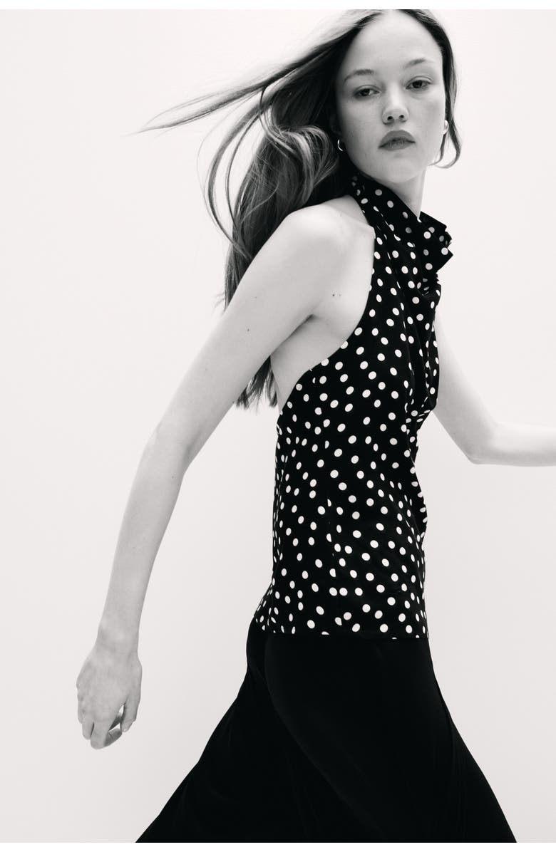 H&M Viscose Halterneck Top, Alternate, color, Black/Polka Dot
