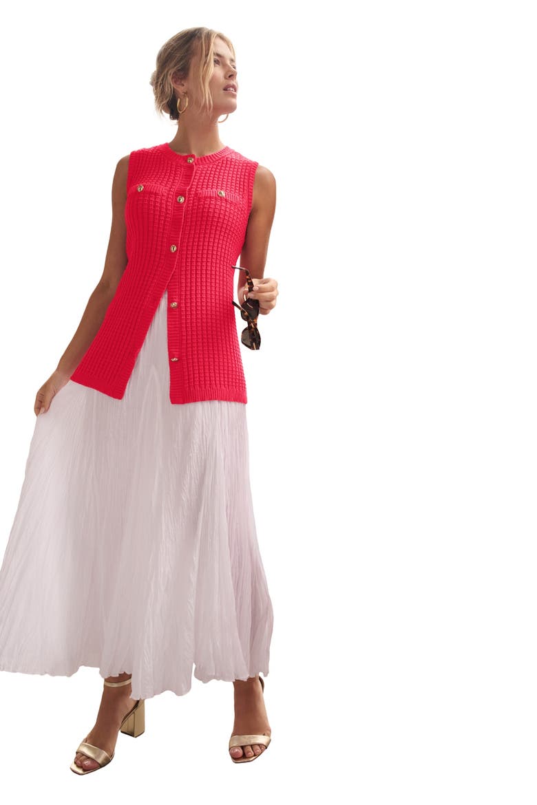 Boxy Stitch Cardigan Sweater Vest, Main, color, VIVID RED