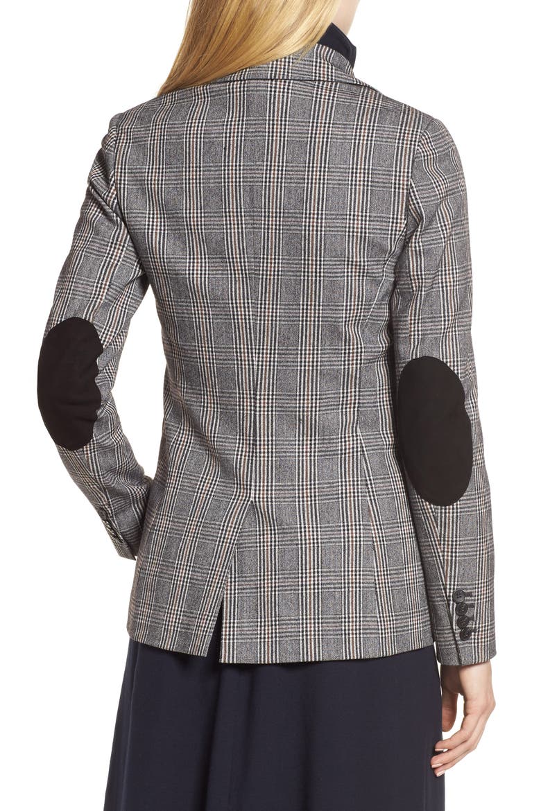 Elbow Patch Plaid Stretch Wool Jacket, Alternate, color, BLACK- BROWN GLEN PLAID