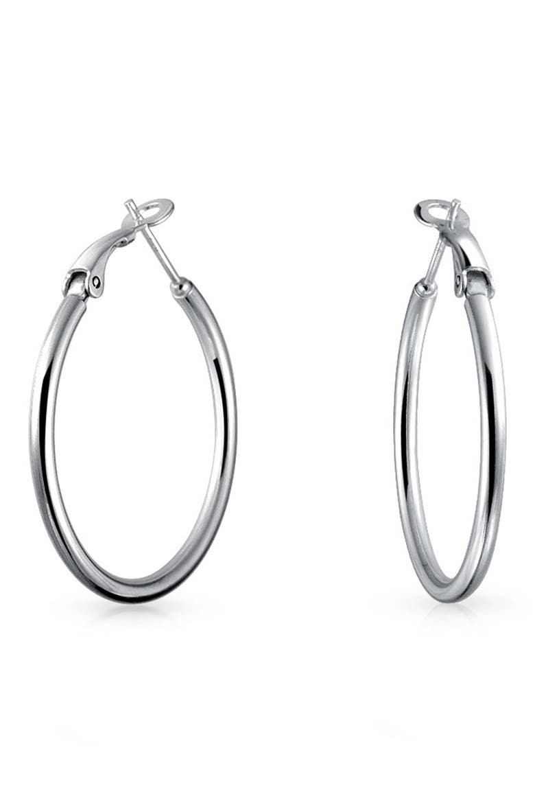 Round Tube Hoop Earrings, Main, color, SILVER
