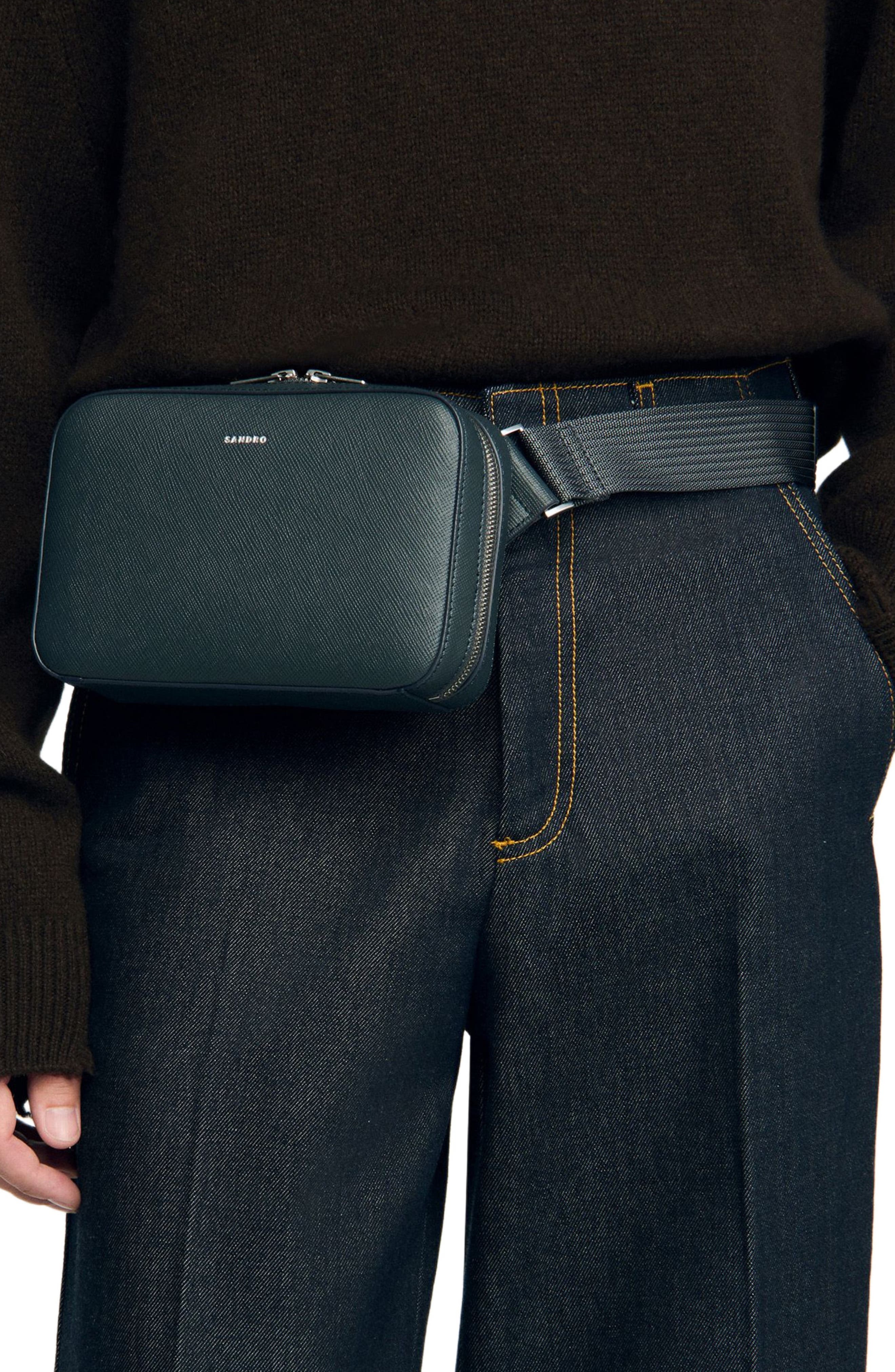 SANDRO Small reconstitued leather bag, Alternate, color, Steel