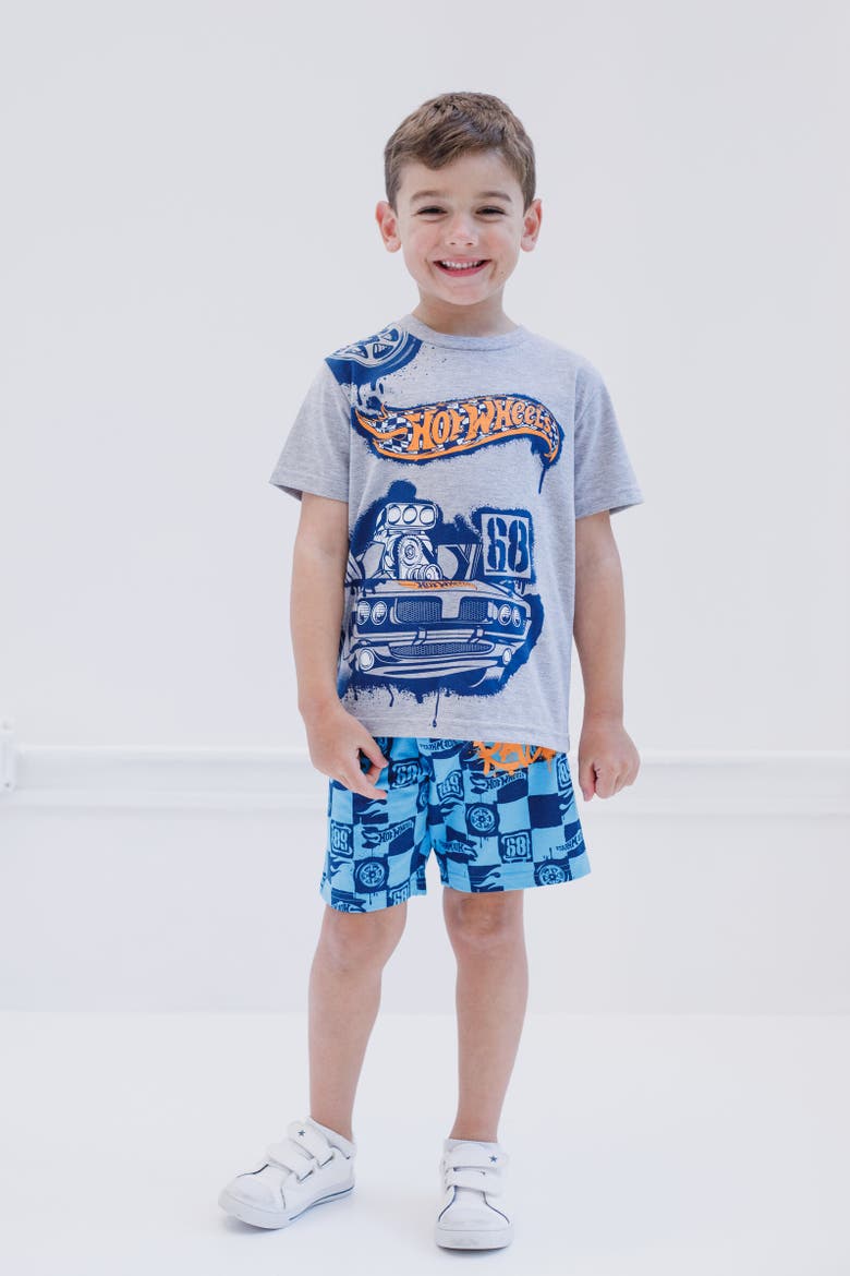 T-Shirt & Woven Shorts Set, Alternate, color, Gray / Blue
