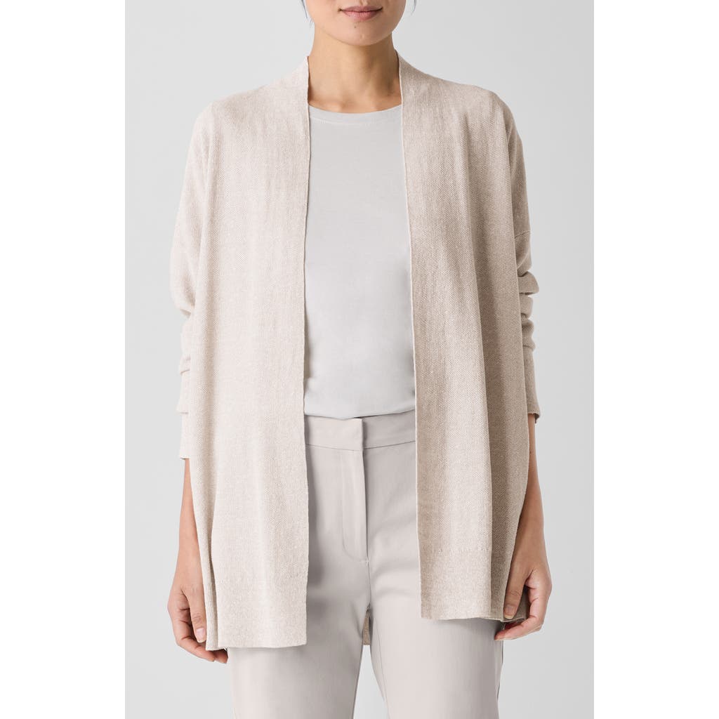 Eileen Fisher Organic Linen Blend Open Front Cardigan In Undyed Natural