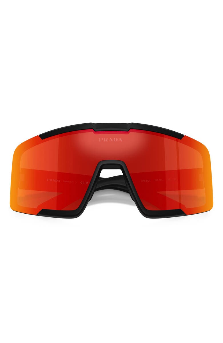 Prada Linea Rossa 144mm Shield Sunglasses, Alternate, color, Matte Black / Brown Tangerine