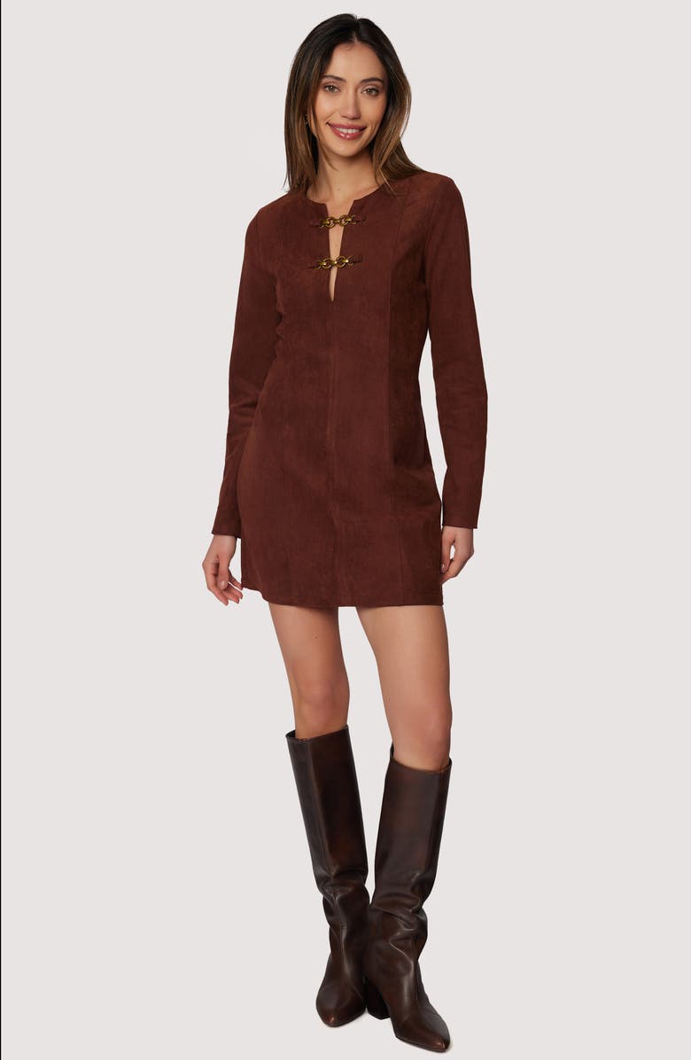 Lost + Wander Fall Enchantment Long Sleeve Faux Suede Minidress, Alternate, color, Chocolate