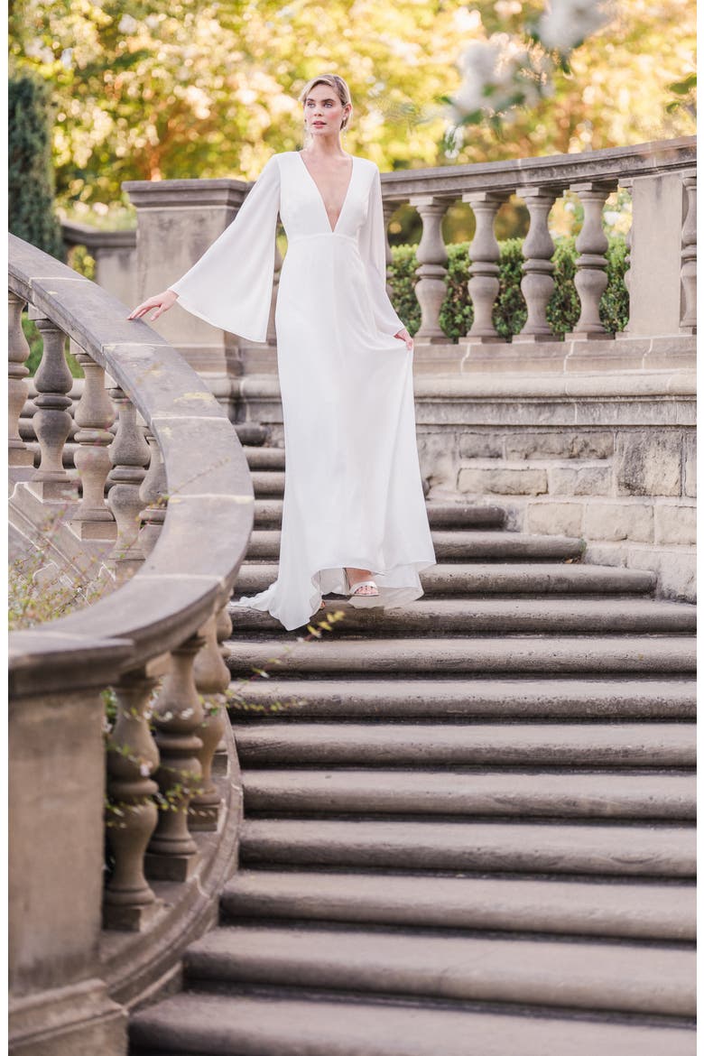 Stevie Bell Sleeve A-Line Gown, Alternate, color, WHITE