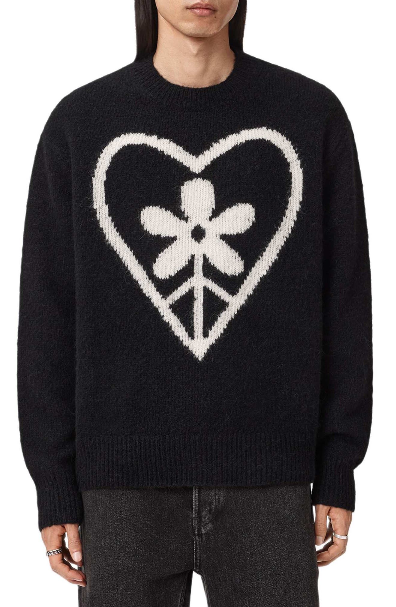 AllSaints Finden Heart Merino Wool & Alpaca Blend Crewneck Sweater
