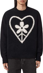 AllSaints Finden Heart Merino Wool & Alpaca Blend Crewneck Sweater