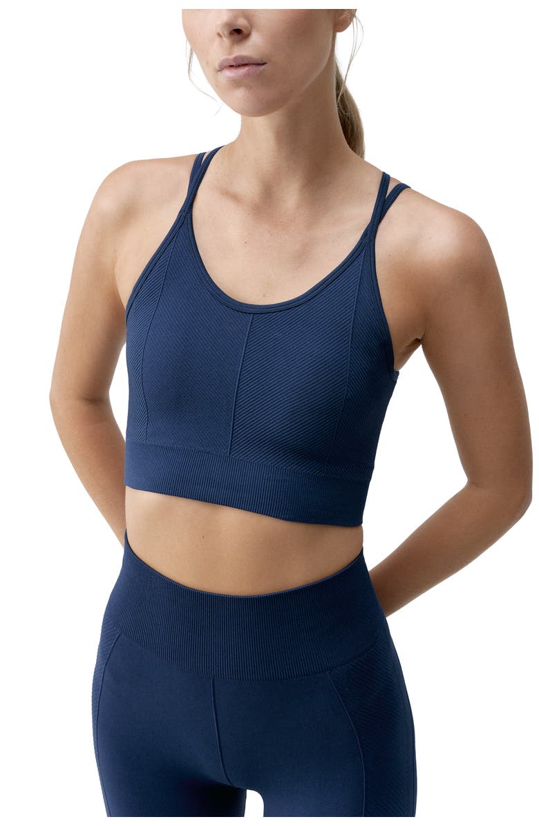 Born Living Yoga Sarvan Medium Support Seamless Sport Top, Main, color, Sailor Blue