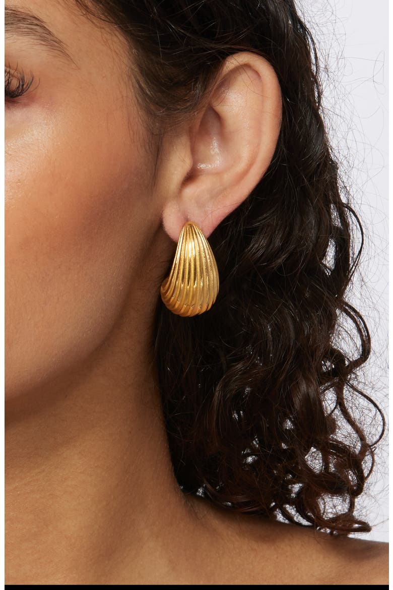 Ribbed Teardrop Huggie Earrings, Alternate, color, GOLD