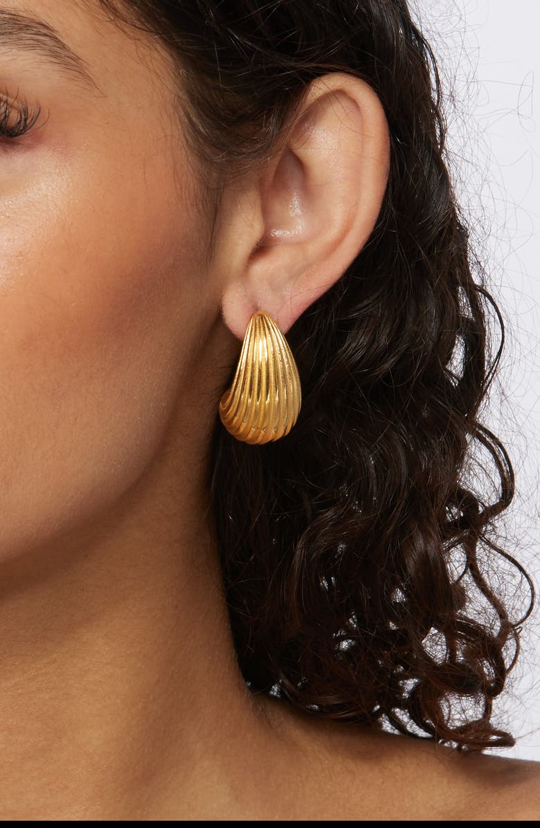 Kenneth Jay Lane Ribbed Teardrop Huggie Earrings, Alternate, color, Gold