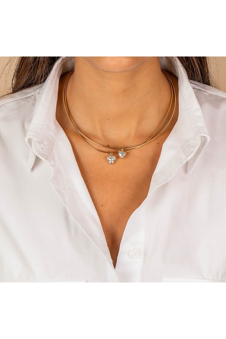 Lab Grown Diamond Heart Round Omega Chain Necklace 14K, Alternate, color, 14K Gold - 3 Carat