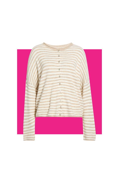 Striped Roll Collar Cardigan