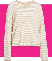 CeCe Striped Roll Collar Cardigan