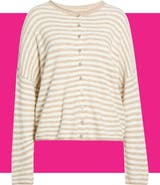 CeCe Striped Roll Collar Cardigan