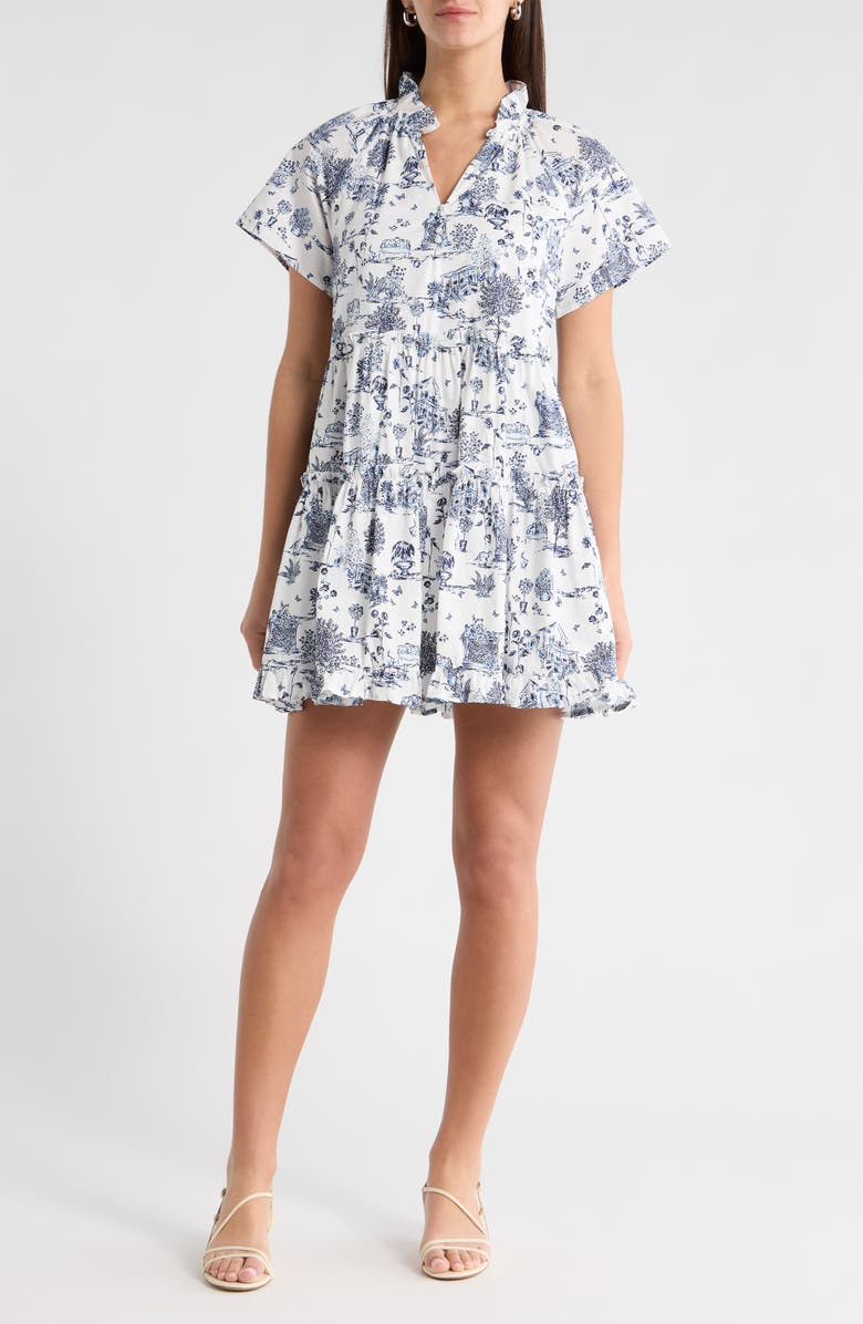 SUGARLIPS Renzo Toille Cotton Poplin Dress, Main, color, White-Blue-Multi