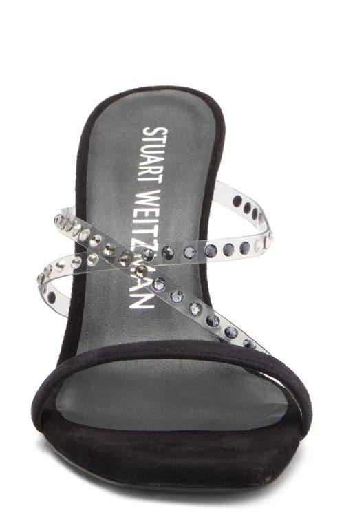 Stuart Weitzman Strapeze Crystal 85 Sandal In Flannel/black/black