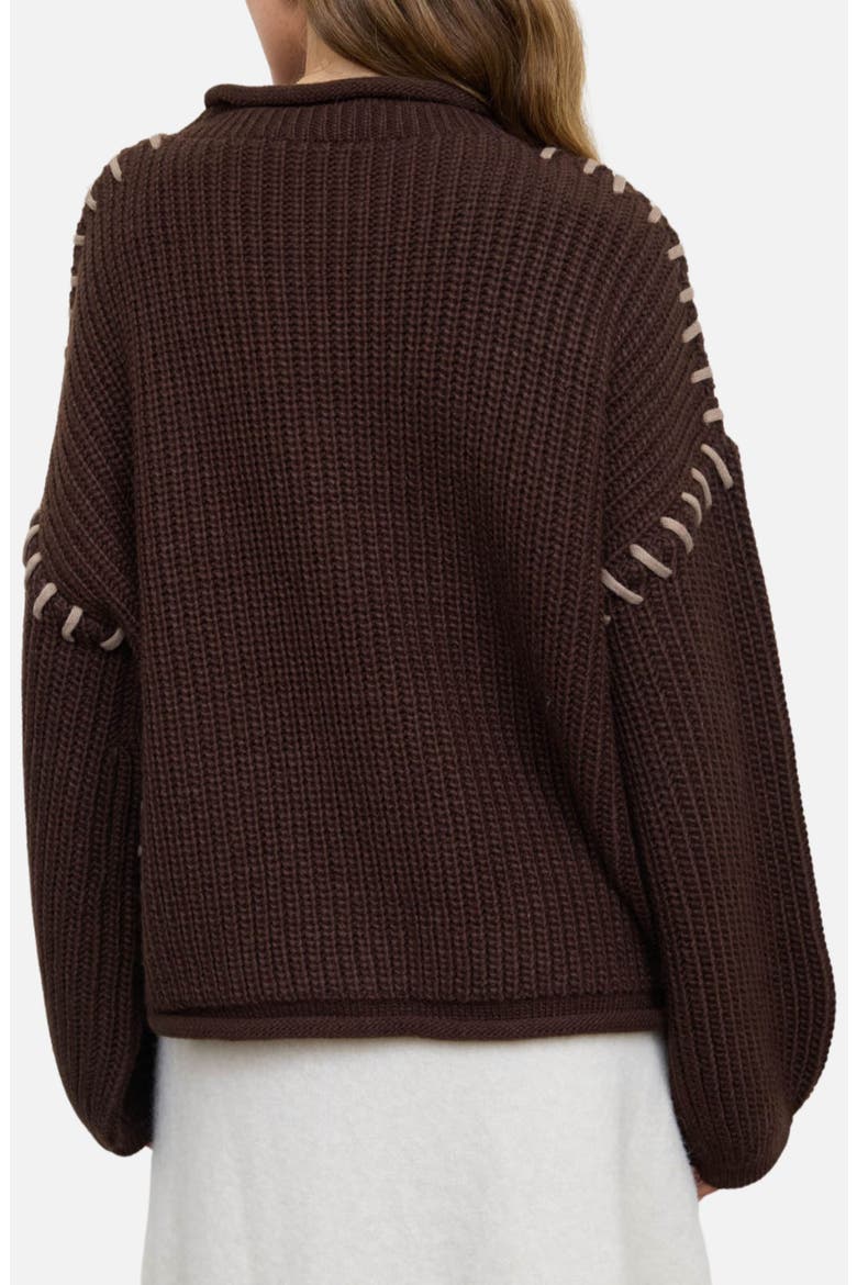 Contrast Stitch Mock Neck Sweater, Alternate, color, CHOCOLATE
